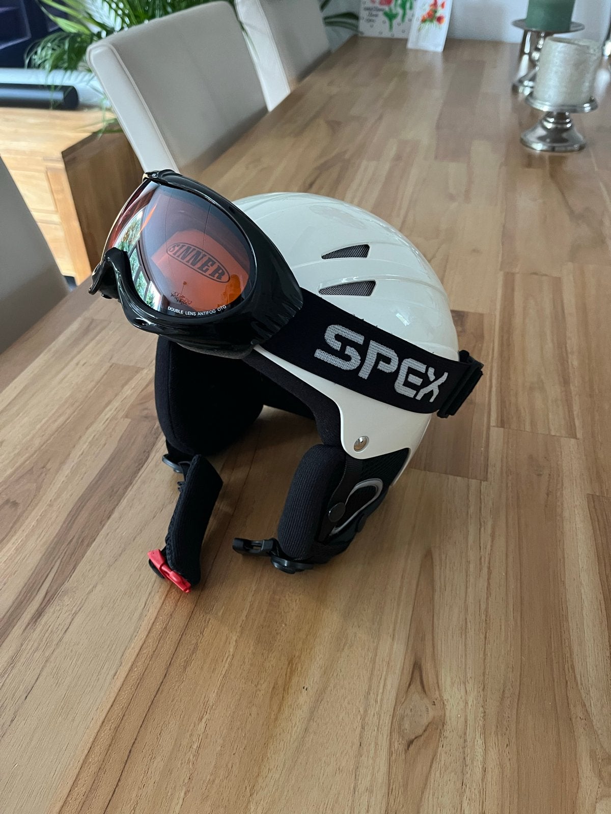 Skihelm met skibril - Sinner Empire Shiny White XS, Overige typen, Zo goed als nieuw, Skiën, Minder dan 100 cm
