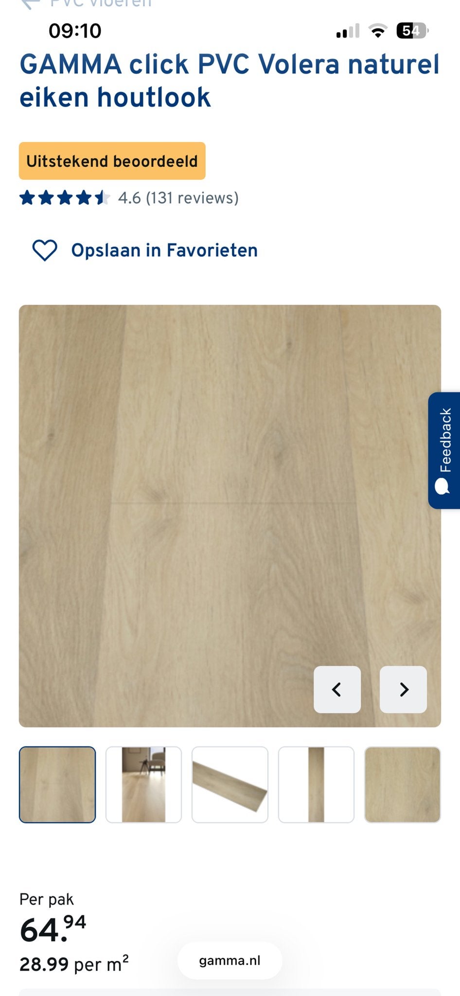 Nieuw! 15,68m2 GAMMA click PVC Volera naturel eiken houtlook, Ophalen, Kunststof, Overige typen, Nieuw