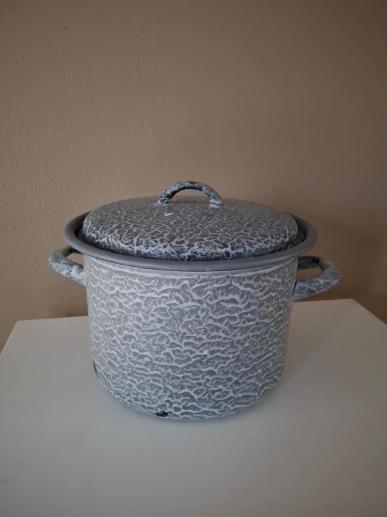Vintage Emaille Pan met Wolkenpatroon - Grijs/Wit, Antiek en Kunst, Ophalen of Verzenden