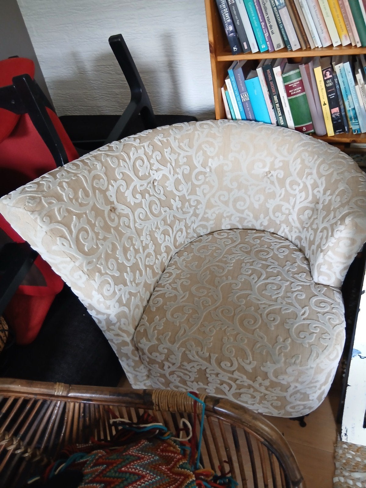 Comfortabele fauteuil met barokprint, Gebruikt, 75 tot 100 cm, Ophalen of Verzenden, Stof