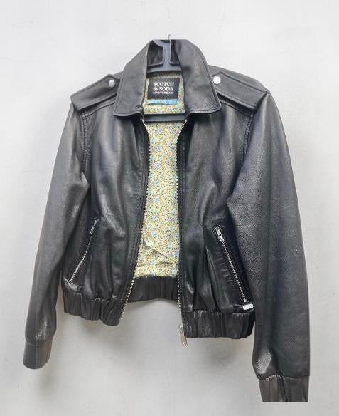 WW + € 400 Leer Maison Scotch & Soda bomber jas biker   S, Ophalen of Verzenden, Zo goed als nieuw, Maat 36 (S), Zwart