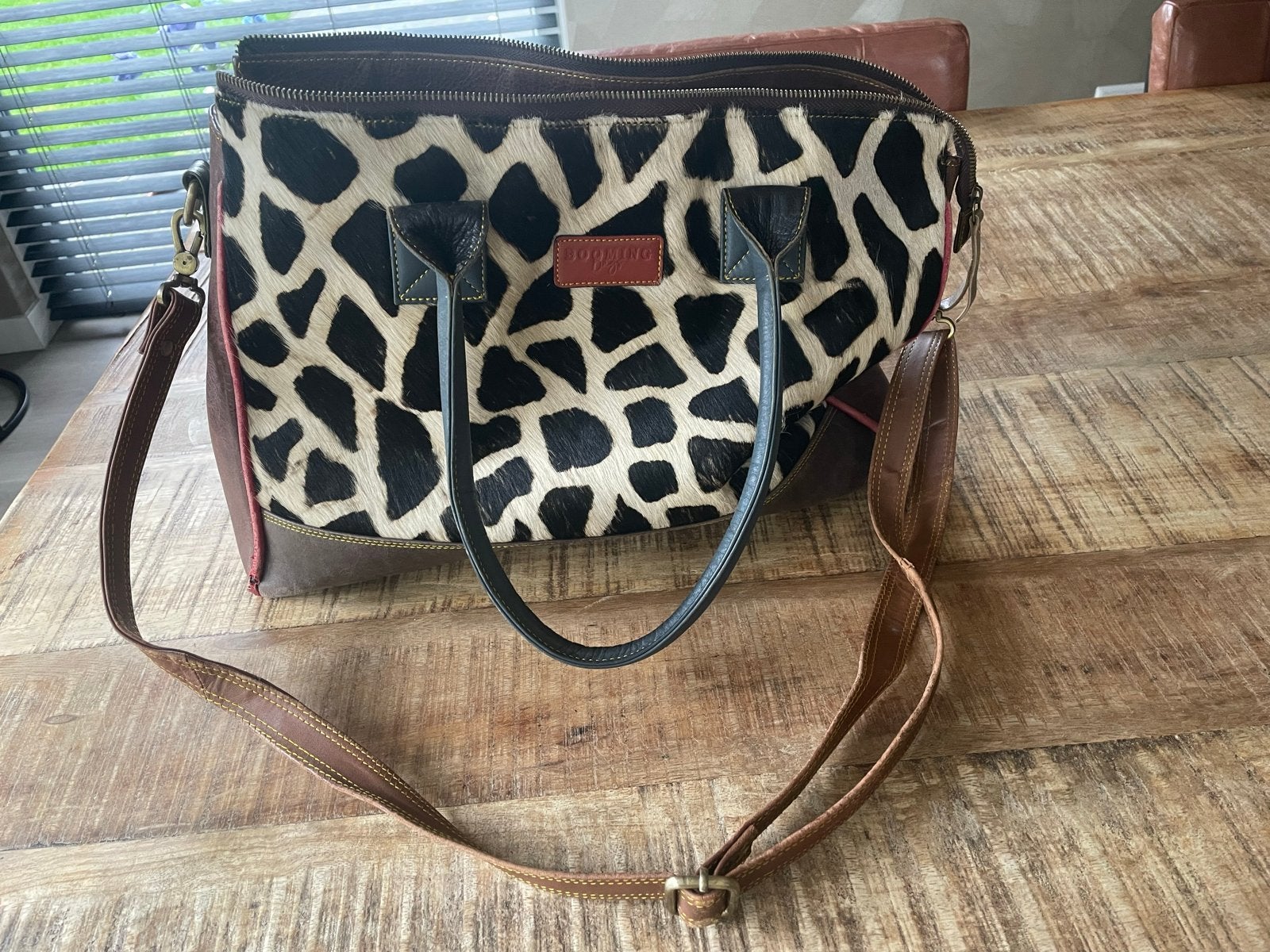 Booming handtas met giraffeprint en leren details, Ophalen, Zo goed als nieuw, Bruin, Handtas
