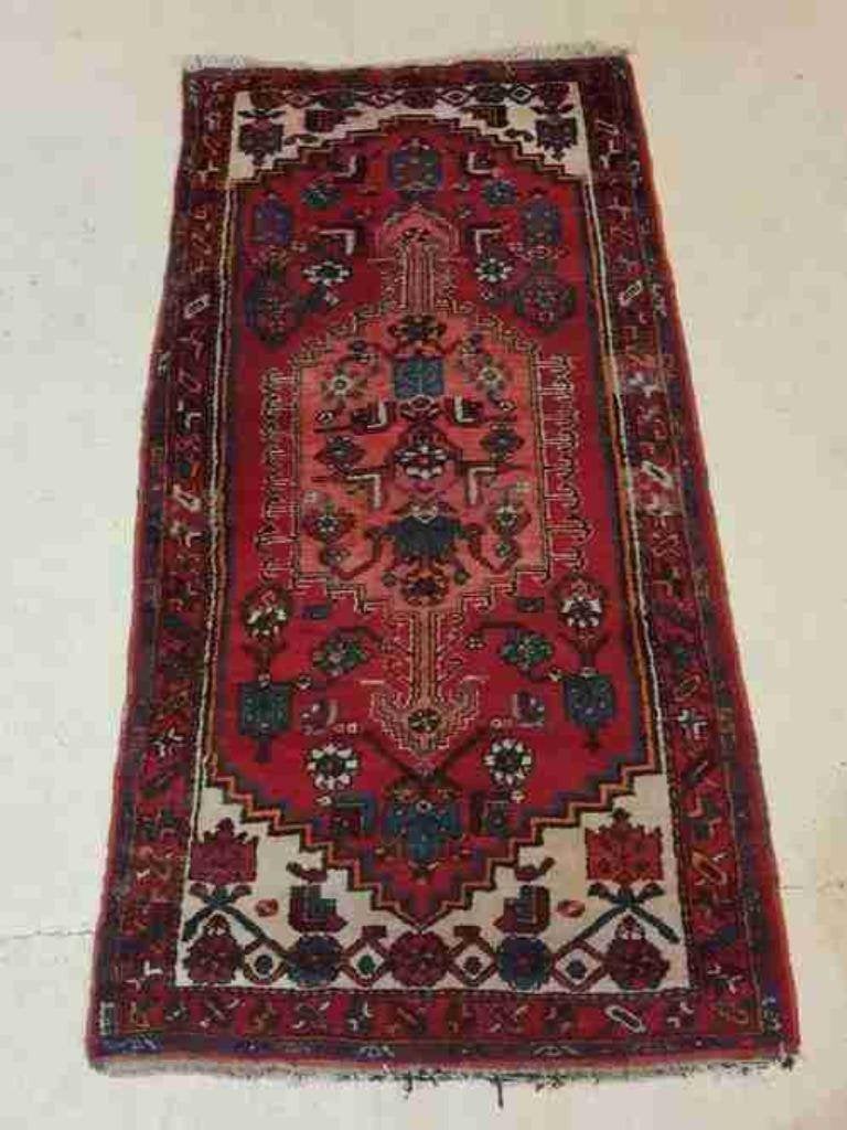 Perzisch tapijt rood koraalrood blauw 199/106, 100 tot 150 cm, Blauw, Ophalen of Verzenden, Zo goed als nieuw