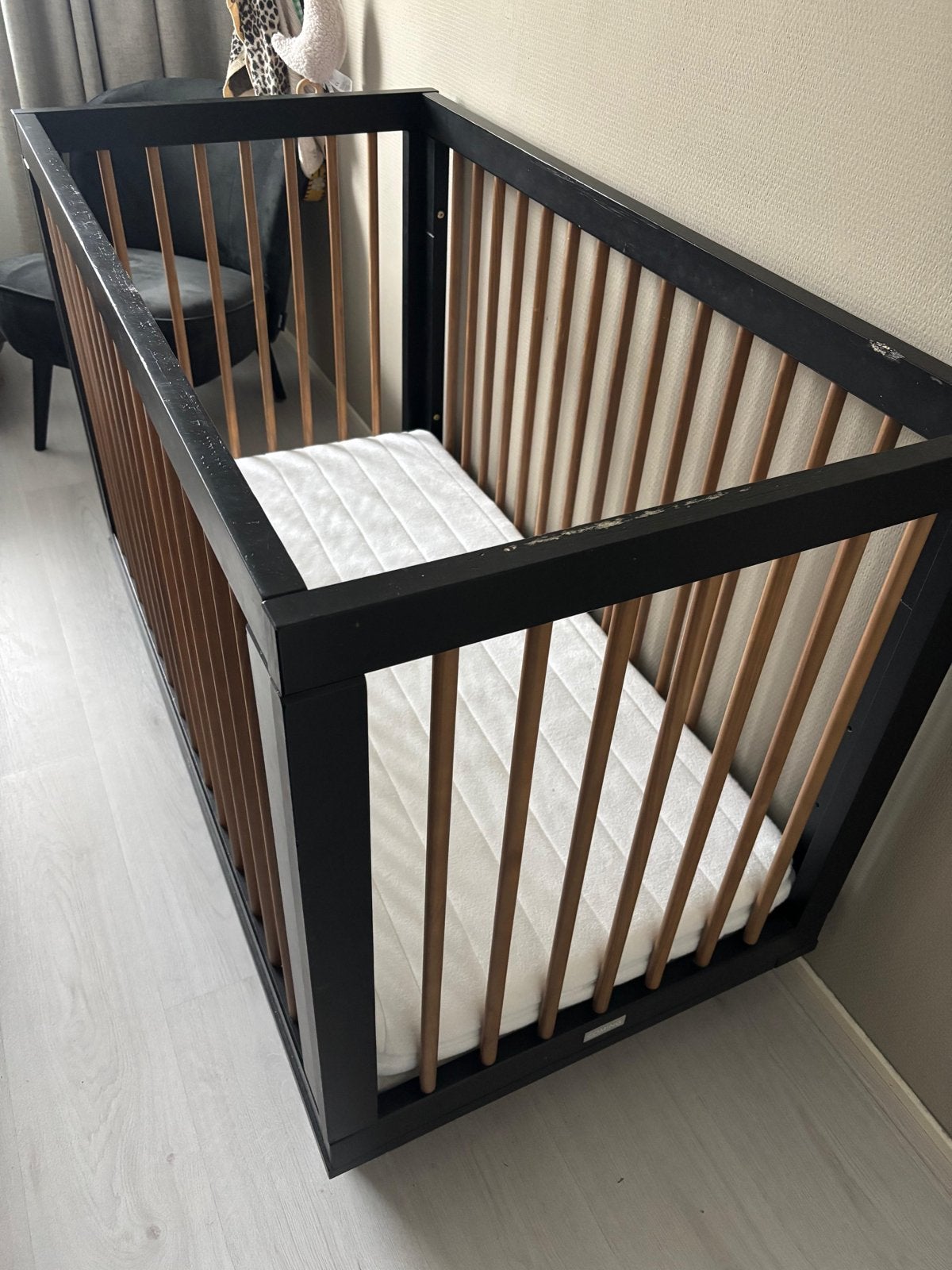 Ledikant Zwart Coming Kids Harper met houten spijlen, Ophalen, Gebruikt, 70 tot 85 cm, 140 tot 160 cm