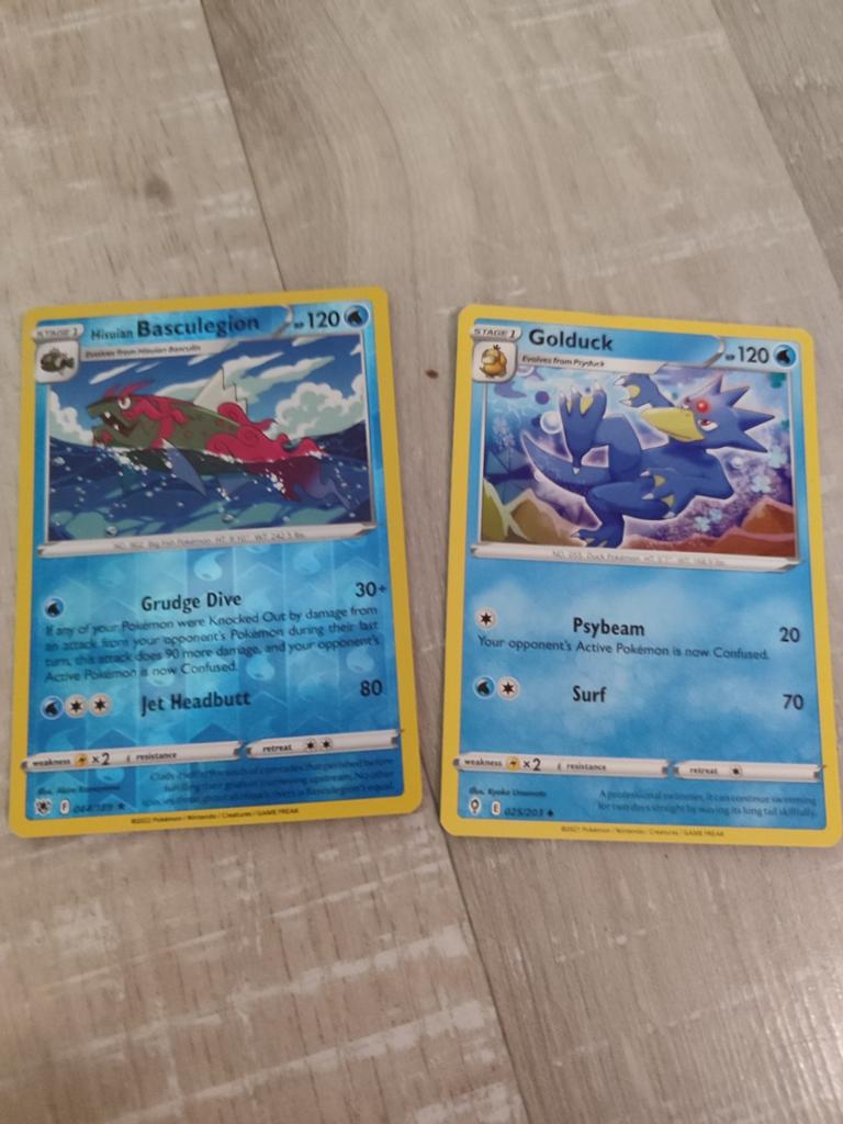 Pokémon kaarten: Hisuian Basculegion & Golduck net als nieuw, Ophalen, Zo goed als nieuw, Meerdere kaarten