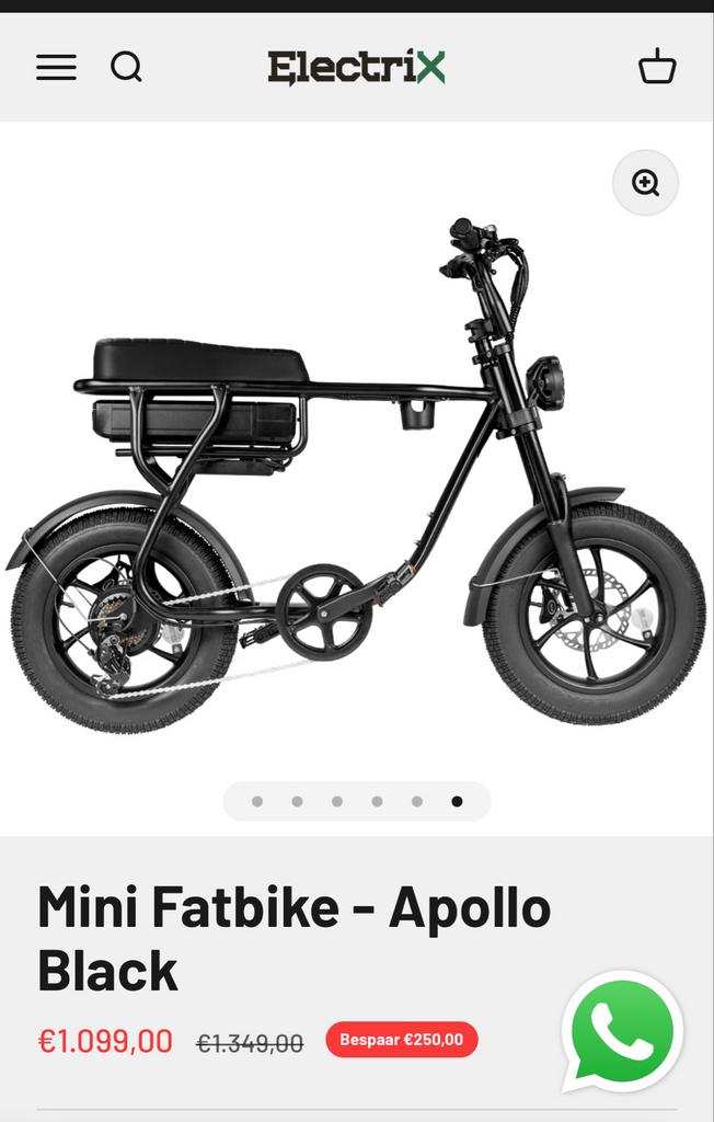 Mini Fatbike - Apollo Black - Elektrische fiets, Fietsen en Brommers, Minder dan 47 cm, Ophalen of Verzenden, Zo goed als nieuw
