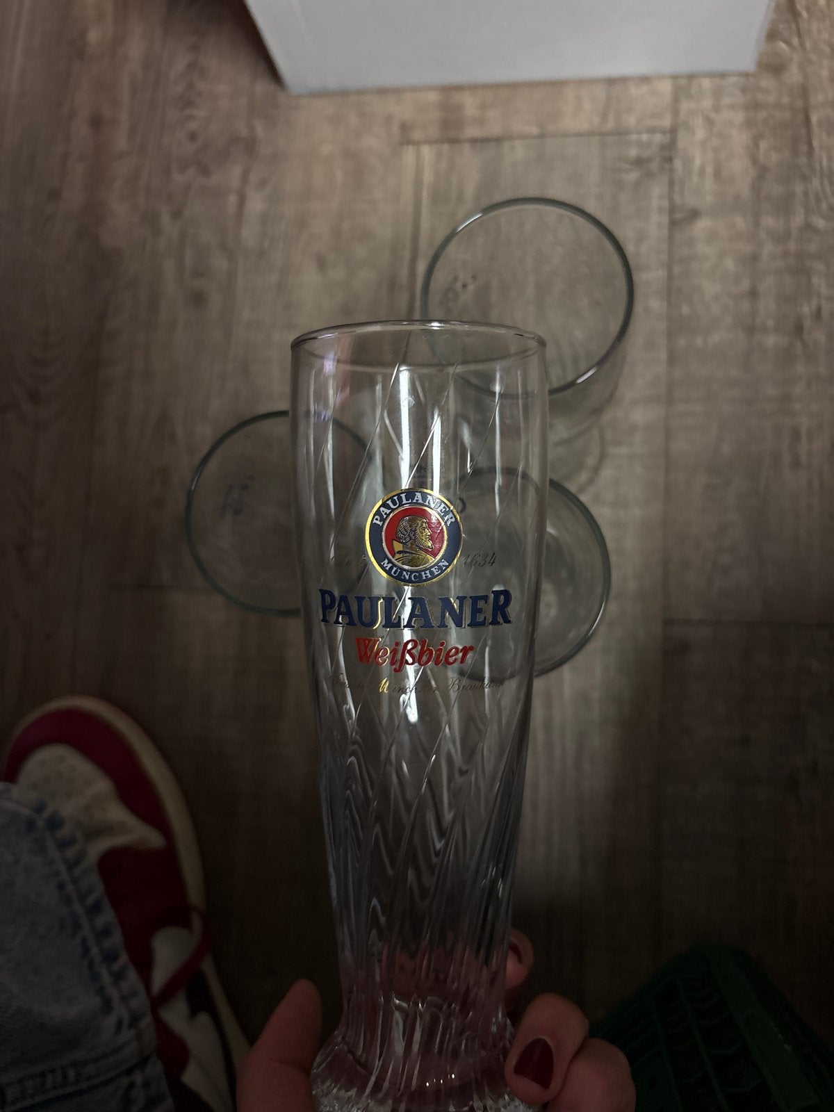 5 Paulaner Weissbier glazen, Ophalen of Verzenden, Zo goed als nieuw, Bierglas