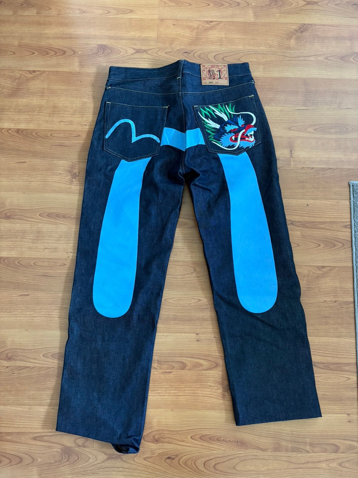 Evisu spinkerbroek, Ophalen of Verzenden, Zo goed als nieuw, Blauw, W32 (confectie 46) of kleiner