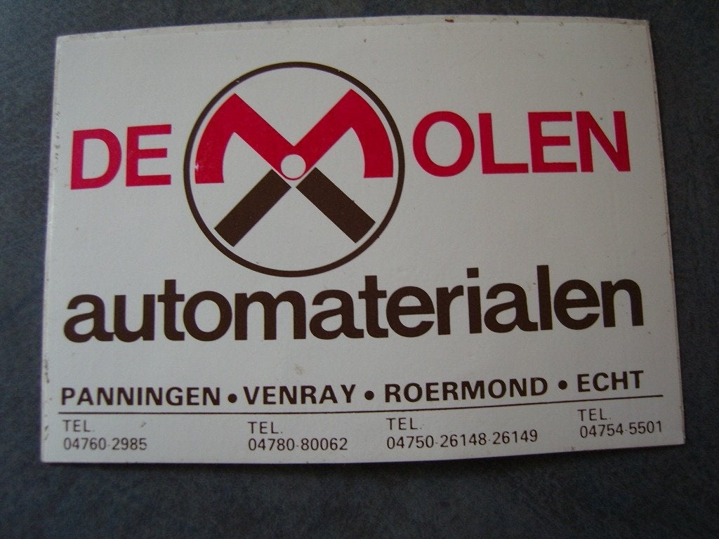 sticker de molen automaterialen panningen venray roermond ec, Verzamelen, Ophalen, Zo goed als nieuw