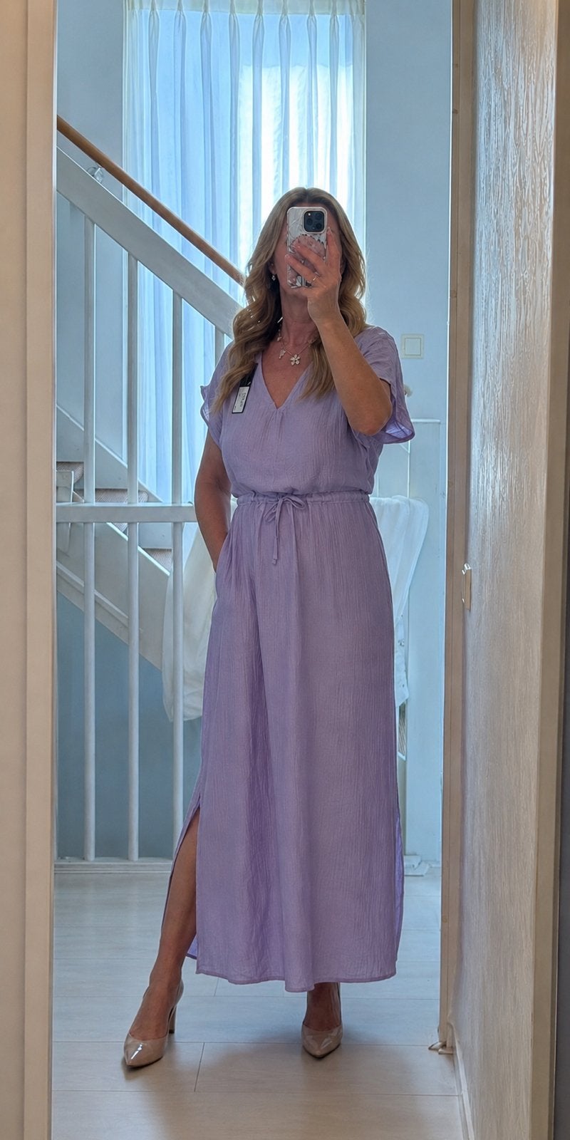NIEUW  lila maxi jurk luxe viscose/ tencel maat XL, Paars, Maat 42/44 (L), Nieuw, Ophalen of Verzenden