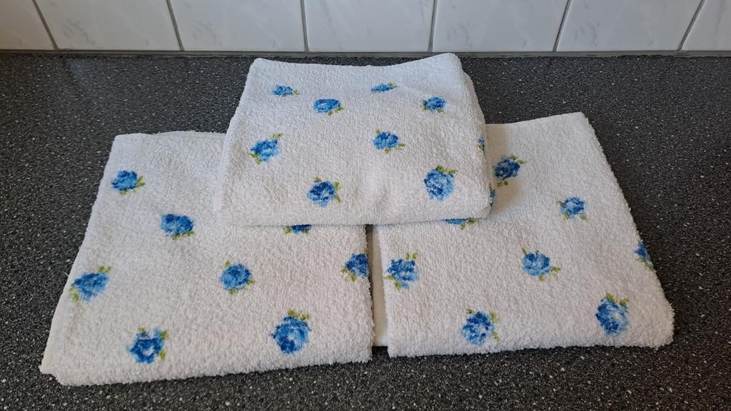 3 Vintage handdoeken 92x50 cm - De Haas & van Brero, Blauw, Handdoek, Onbekend, Ophalen of Verzenden