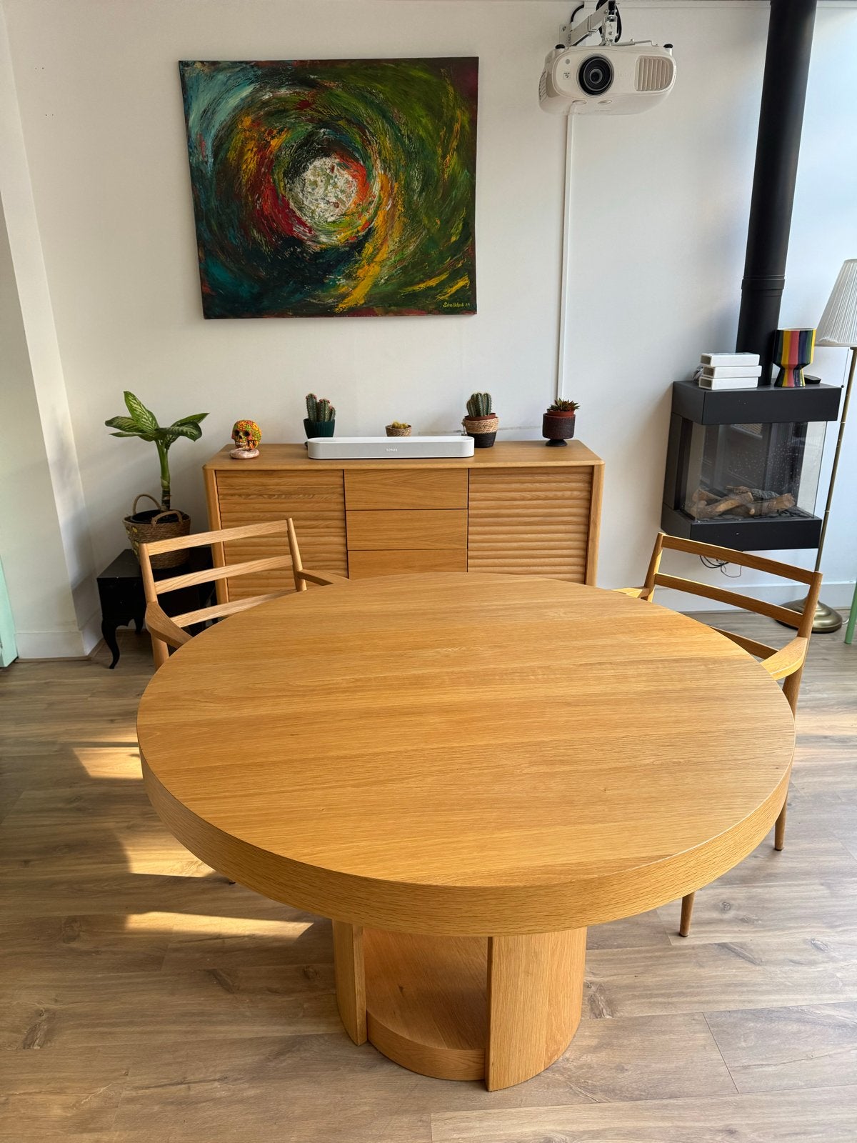 Kave Home “Artis” Uitschuifbare Ronde Eettafel Eiken, Huis en Inrichting, Tafels | Eettafels, Ophalen, 100 tot 150 cm, Zo goed als nieuw
