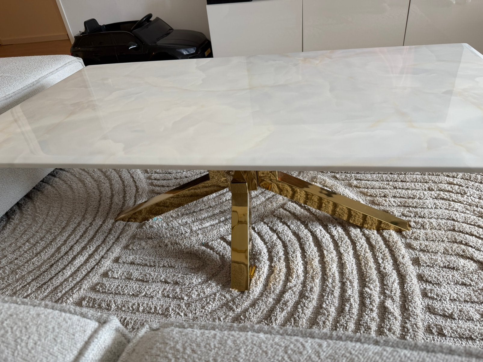 Salontafel japandi stijl wit goud marmer, Ophalen, Zo goed als nieuw, Rond, 50 tot 100 cm
