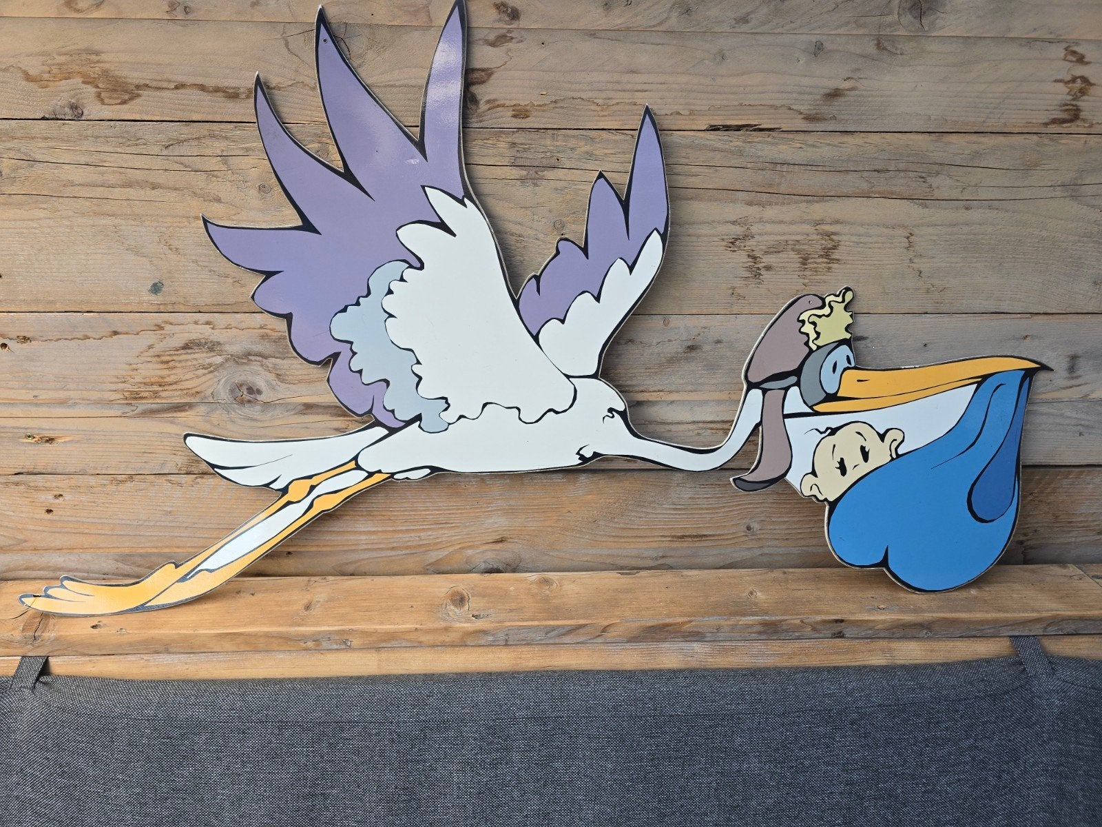 Raamhanger Ooievaar met Baby - Geboorte Decoratie, Kinderen en Baby's, Ophalen, Zo goed als nieuw, Geboortebord