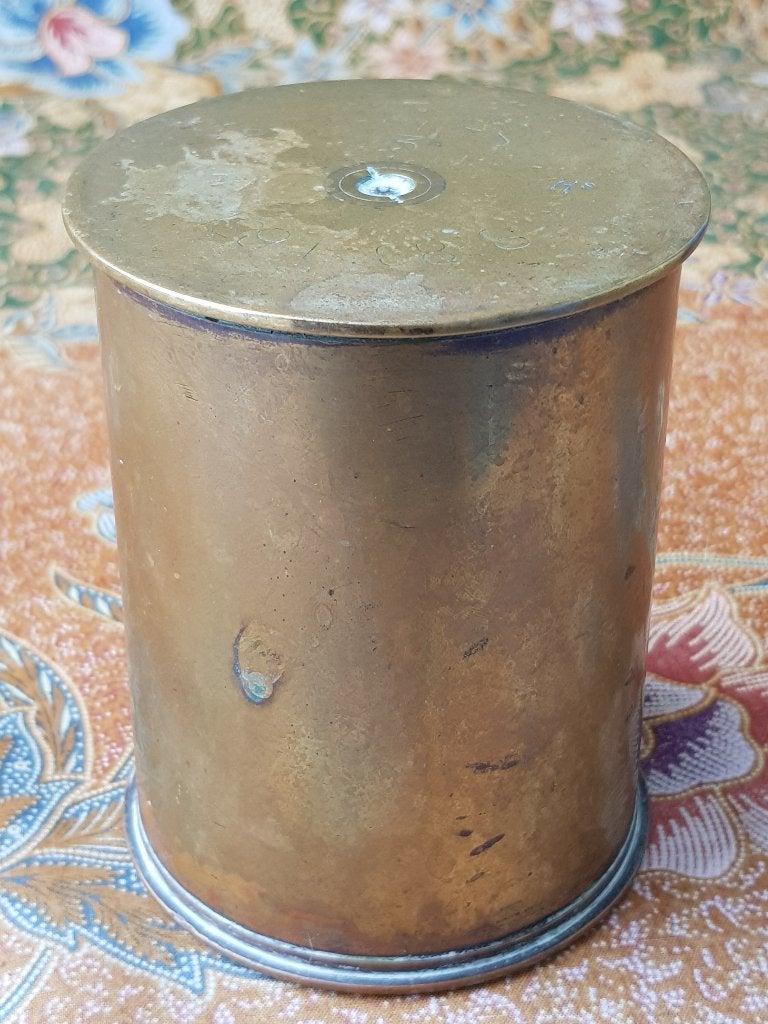 Mooi antiek doosje uit Engeland van twee hulzen 10,7 cm., Antiek en Kunst, Ophalen of Verzenden, Koper