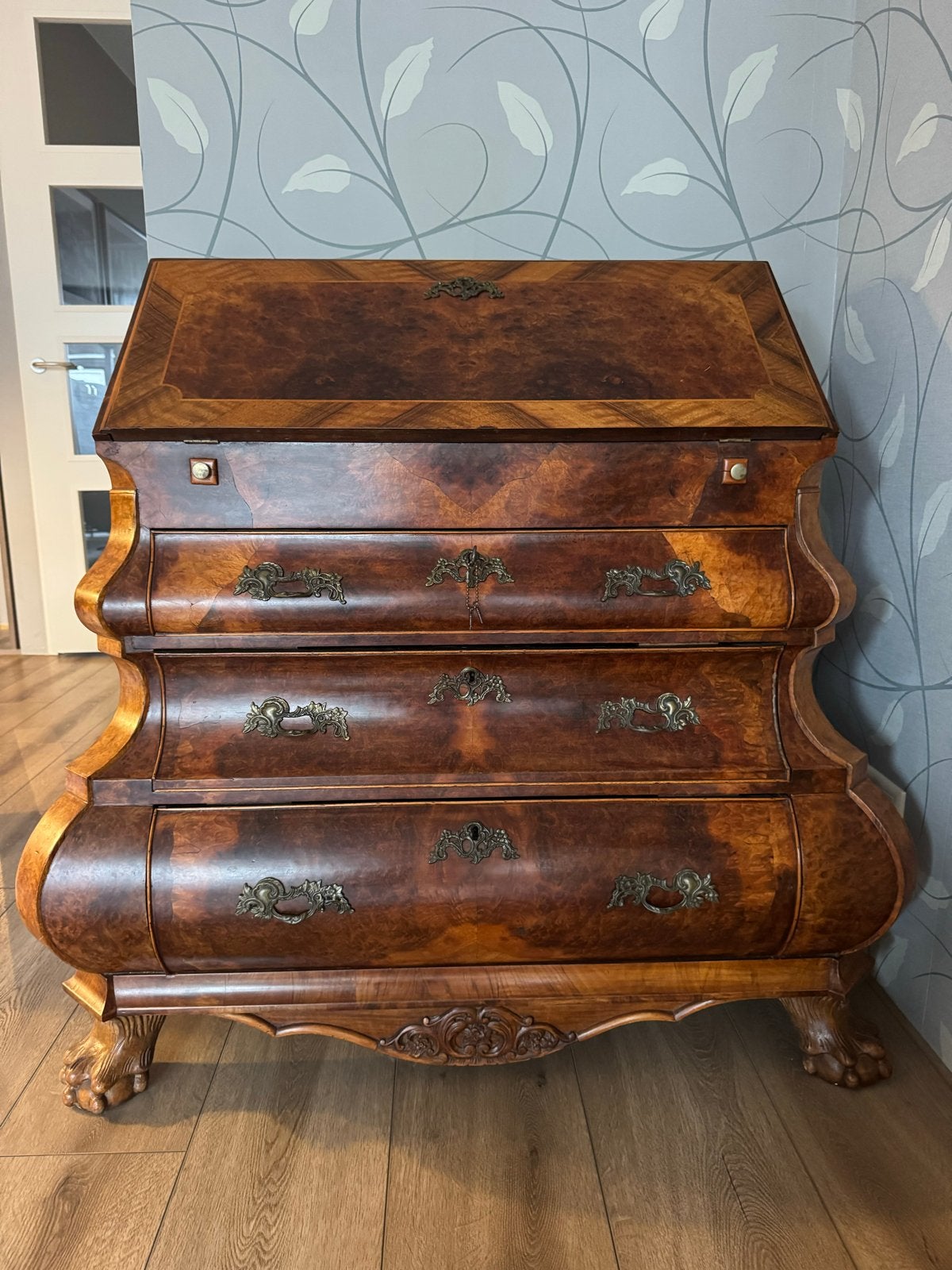 Antiek Biedermeier Secretaire Bureau - Notenhout, Antiek en Kunst, Ophalen