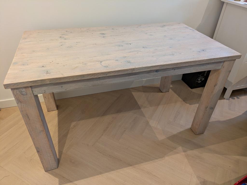 Nette houten eettafel whitewash, Ophalen, Gebruikt, 100 tot 150 cm, Grenenhout