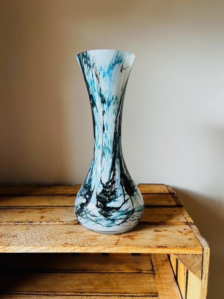 Vintage opaline vaas Leonardo space age stijl Carlo Moretti, Overige kleuren, Verzenden, Minder dan 50 cm, Glas