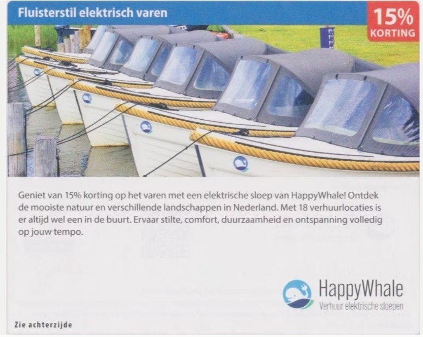 HappyWhale - Fluisterstil varen in Nederland 15%, Tickets en Kaartjes, Drie personen of meer, Kortingsbon, Overige typen