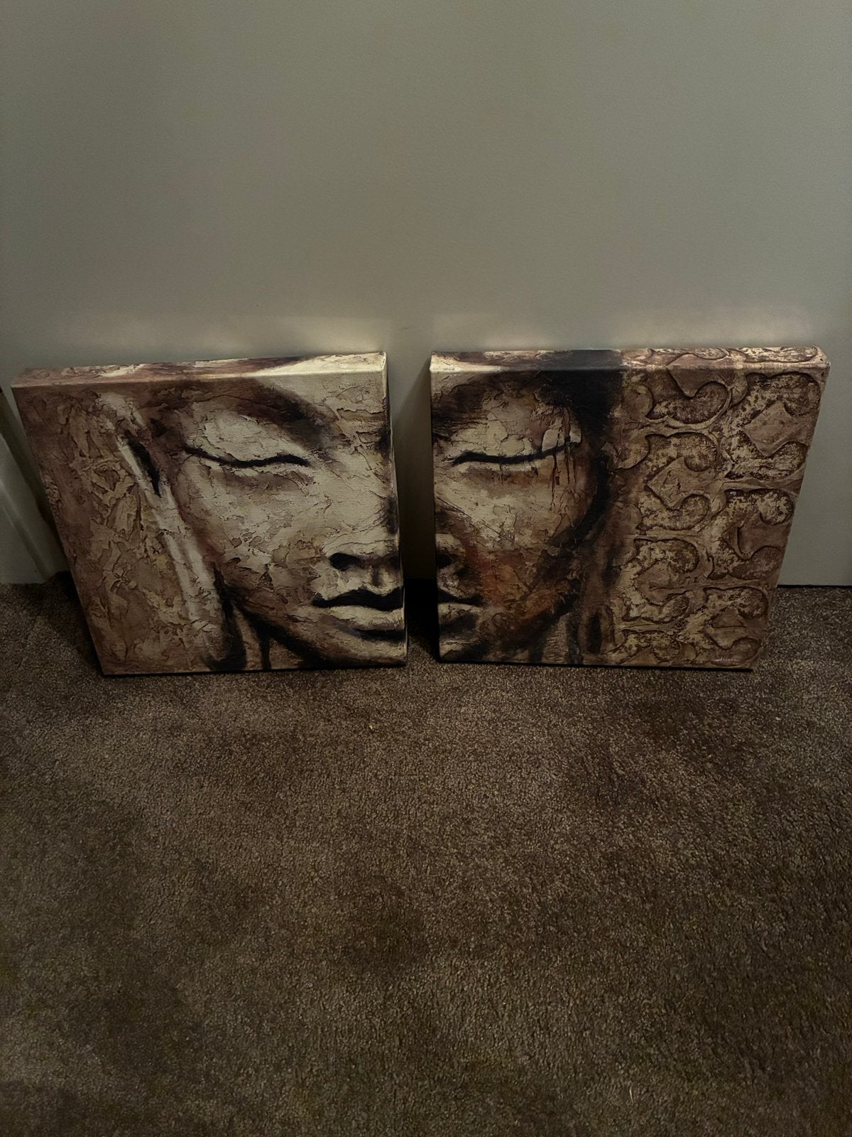 Set van 2 Boeddha gezicht schilderijen, Ophalen, Overige stijlen, Doek, Portret of Personen