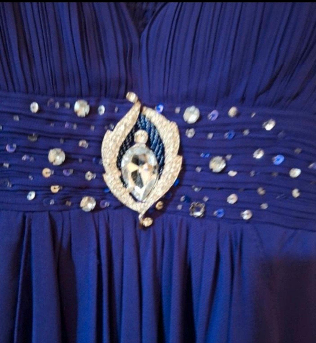 Prachtige paarse galajurk met strass, maat L/XL, Ophalen