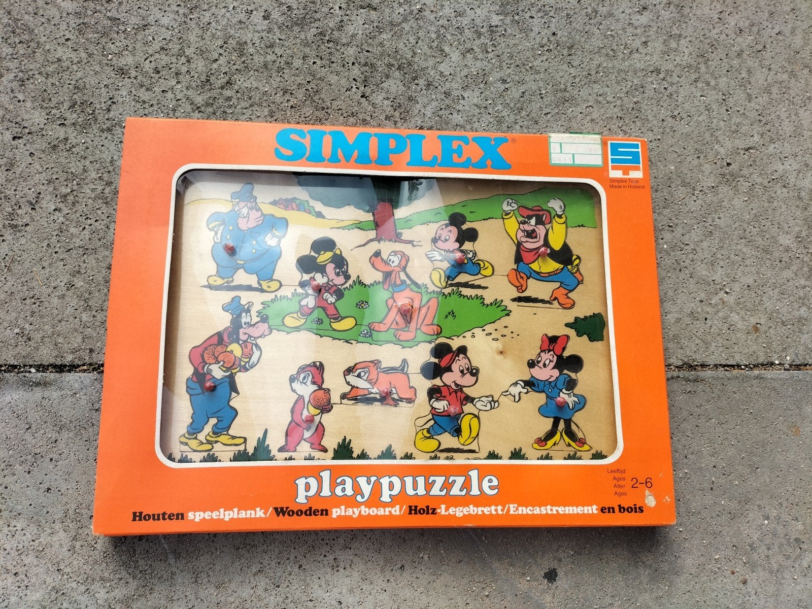 Vintage Simplex Houten Knopjespuzzel - Walt Disney, Ophalen of Verzenden, 10 tot 50 stukjes, Zo goed als nieuw, Van hout