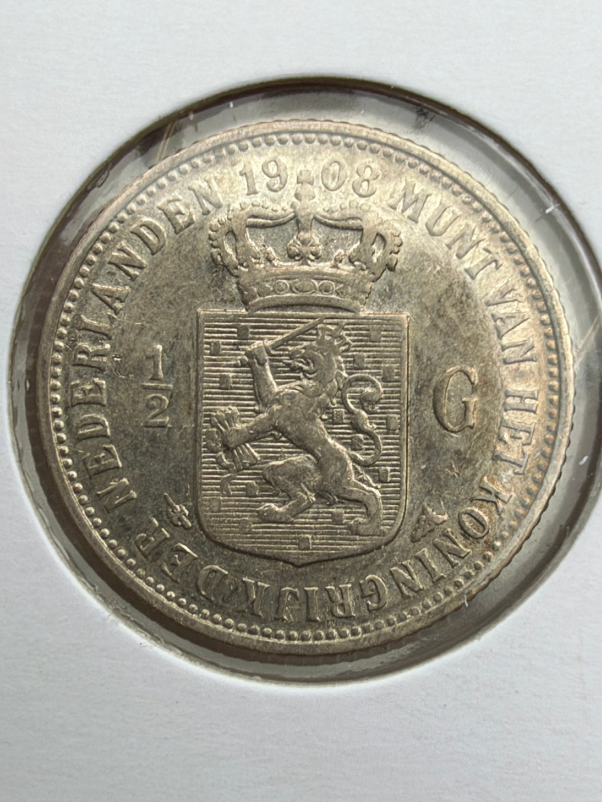 Halve gulden 1908 Wilhelmina, ½ gulden, Zilver, Ophalen of Verzenden, Koningin Wilhelmina