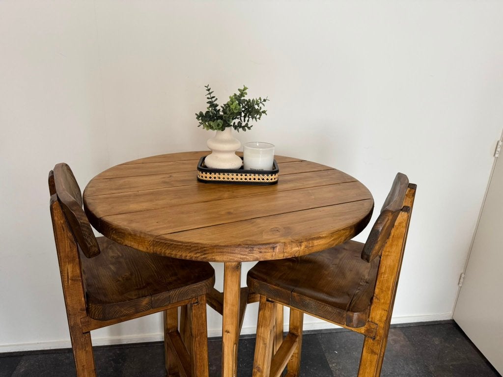 Houten bartafel met stoelen (gelakt en ongelakt), Ophalen, Nieuw