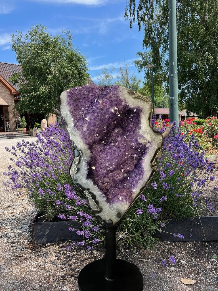 Amethist geode (90) van 102 kg, diep paars van kleur, Ophalen of Verzenden, Mineraal