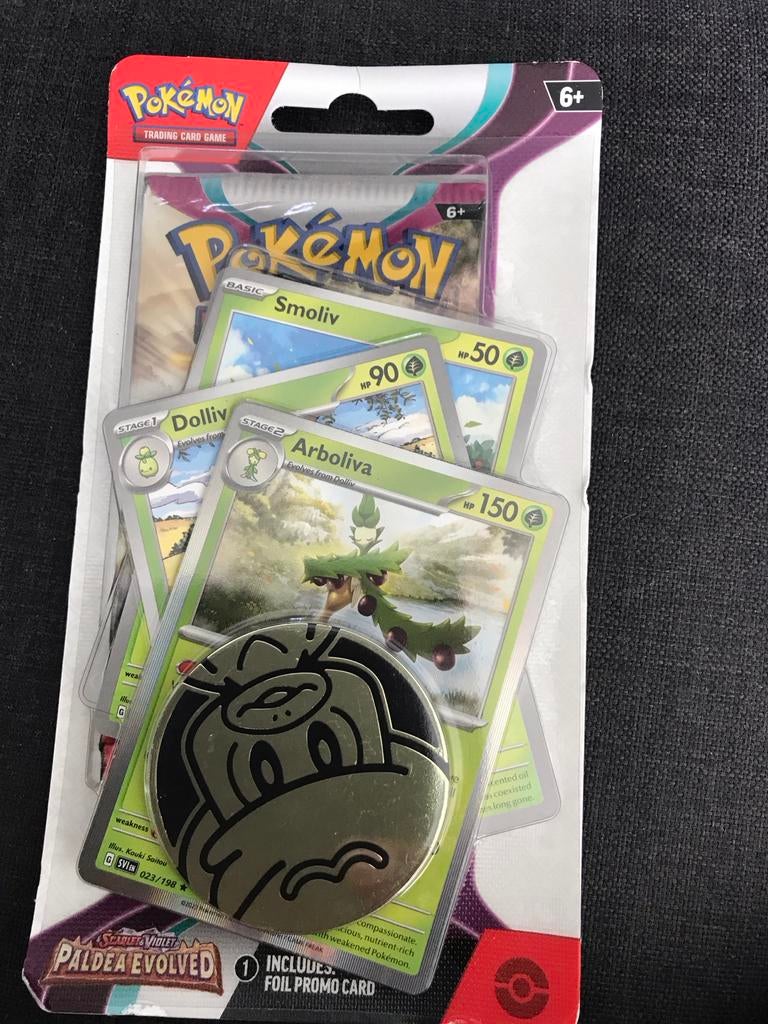 Pokémon Paldea Evolved Smoliv Evolutie Lijn Promokaart, Ophalen of Verzenden, Nieuw, Meerdere kaarten, Foil