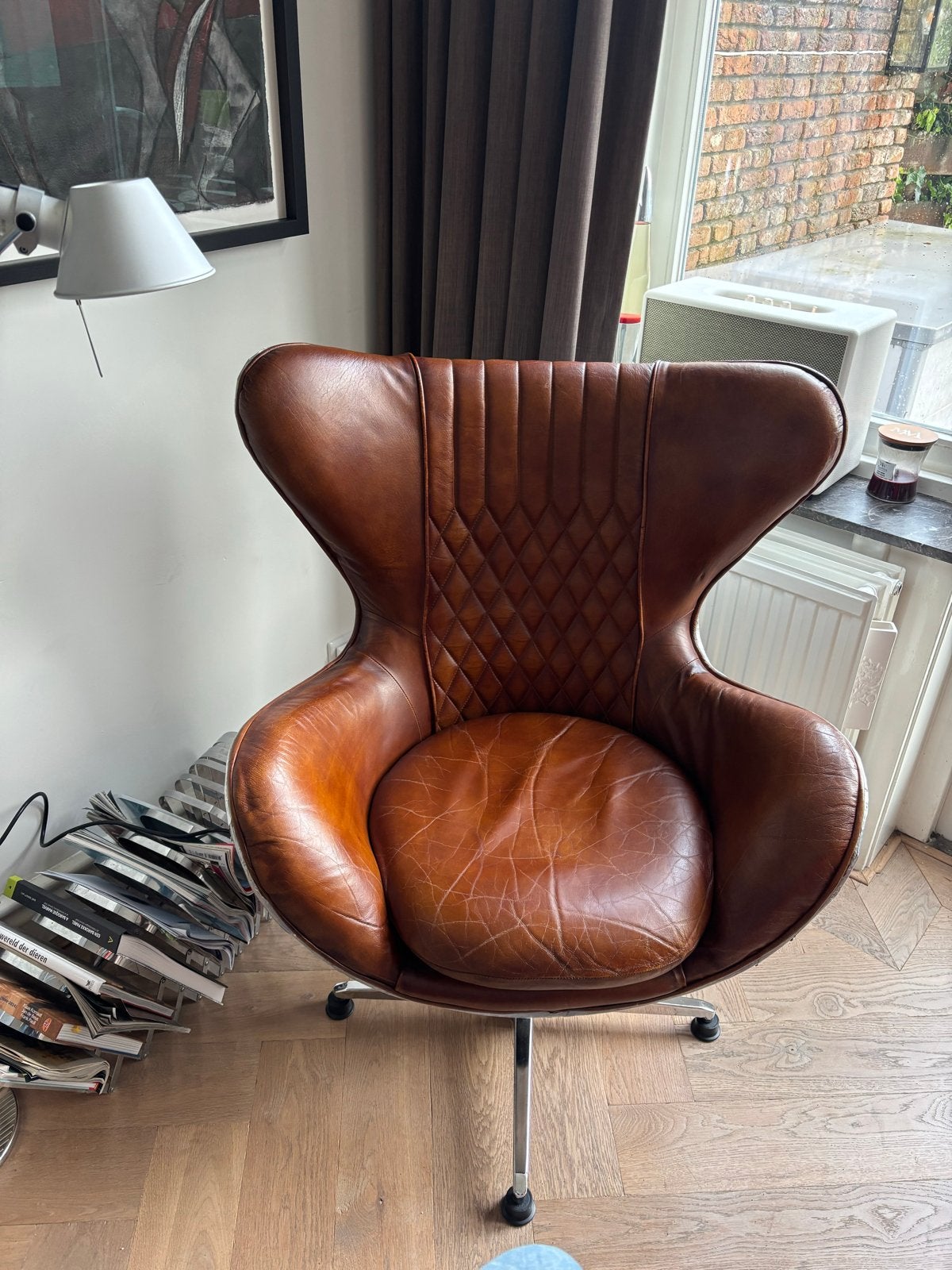 Gave Aviator Egg Chair, Ophalen, Gebruikt, Bruin, Leer