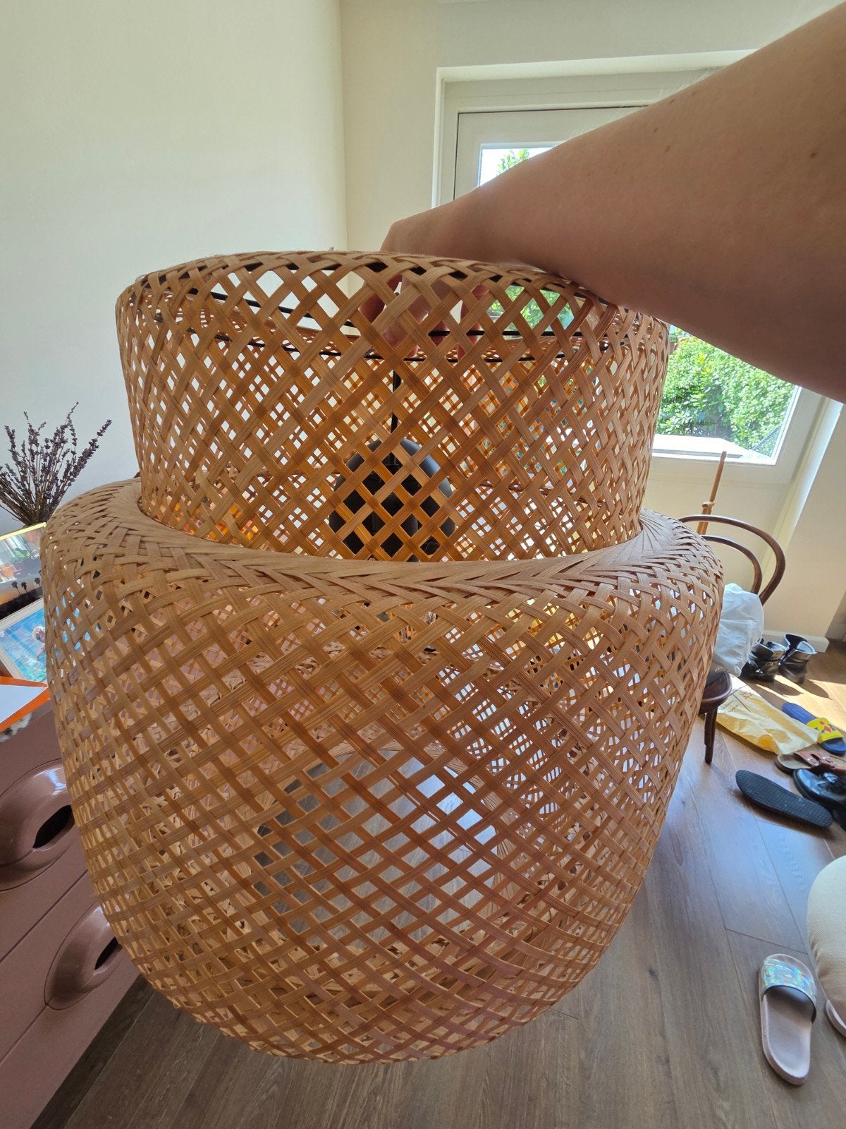 IKEA Sinnerlig hanglamp 50cm bamboe - goed, Ophalen, 50 tot 75 cm, Scandinavisch, Modern, Natuurlijk, Zo goed als nieuw
