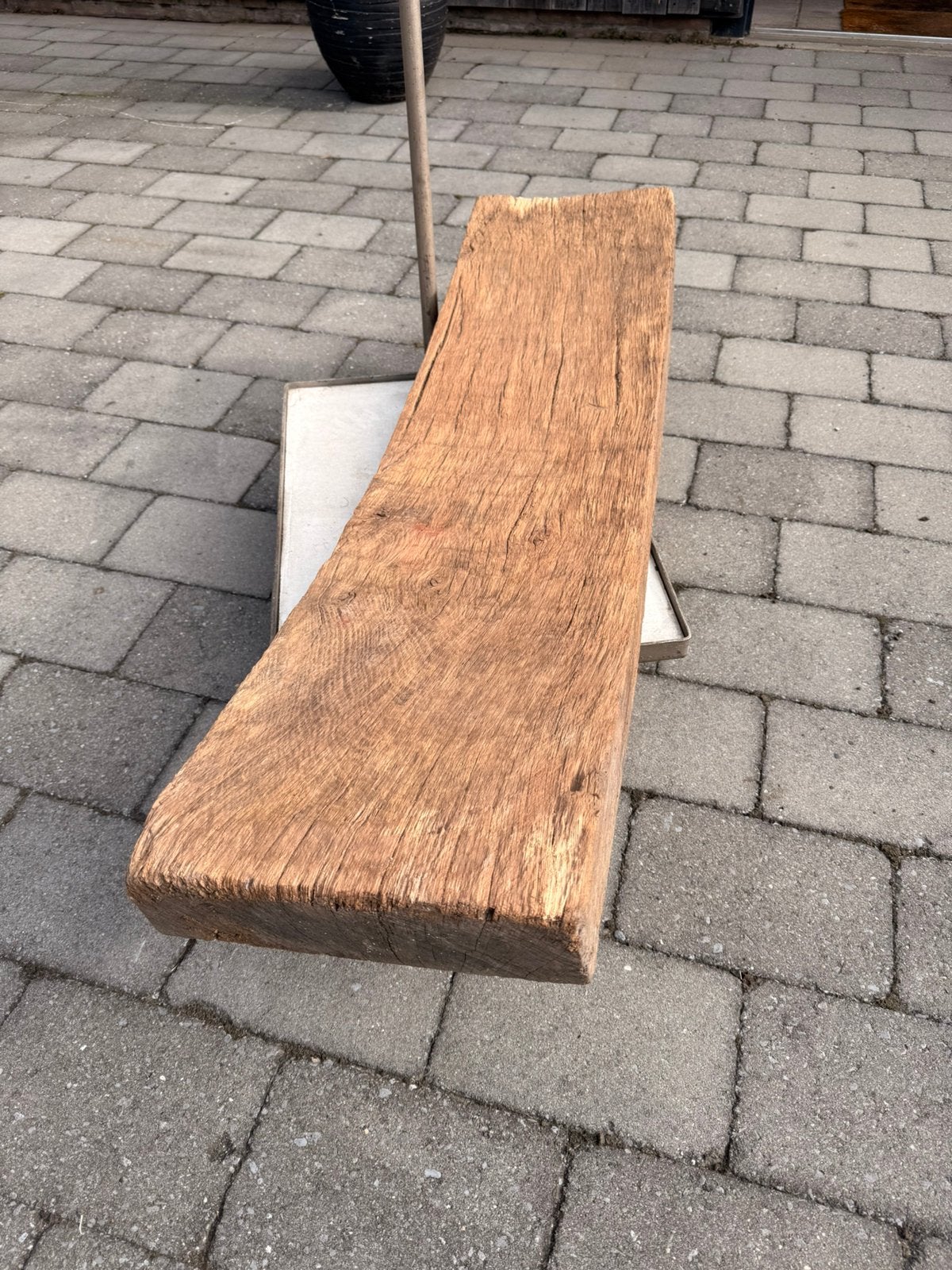 Stoere oude eiken balk gebogen, Doe-het-zelf en Verbouw, Ophalen, Eiken, Zo goed als nieuw, 50 mm of meer