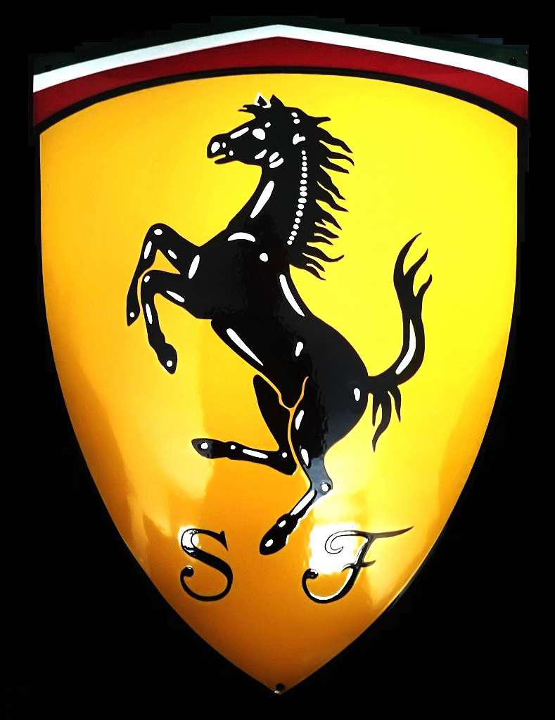 Ferrari Bord Schild Embleem Logo Emaille Formule 1 67x46cm, Verzenden, Zo goed als nieuw, Auto's
