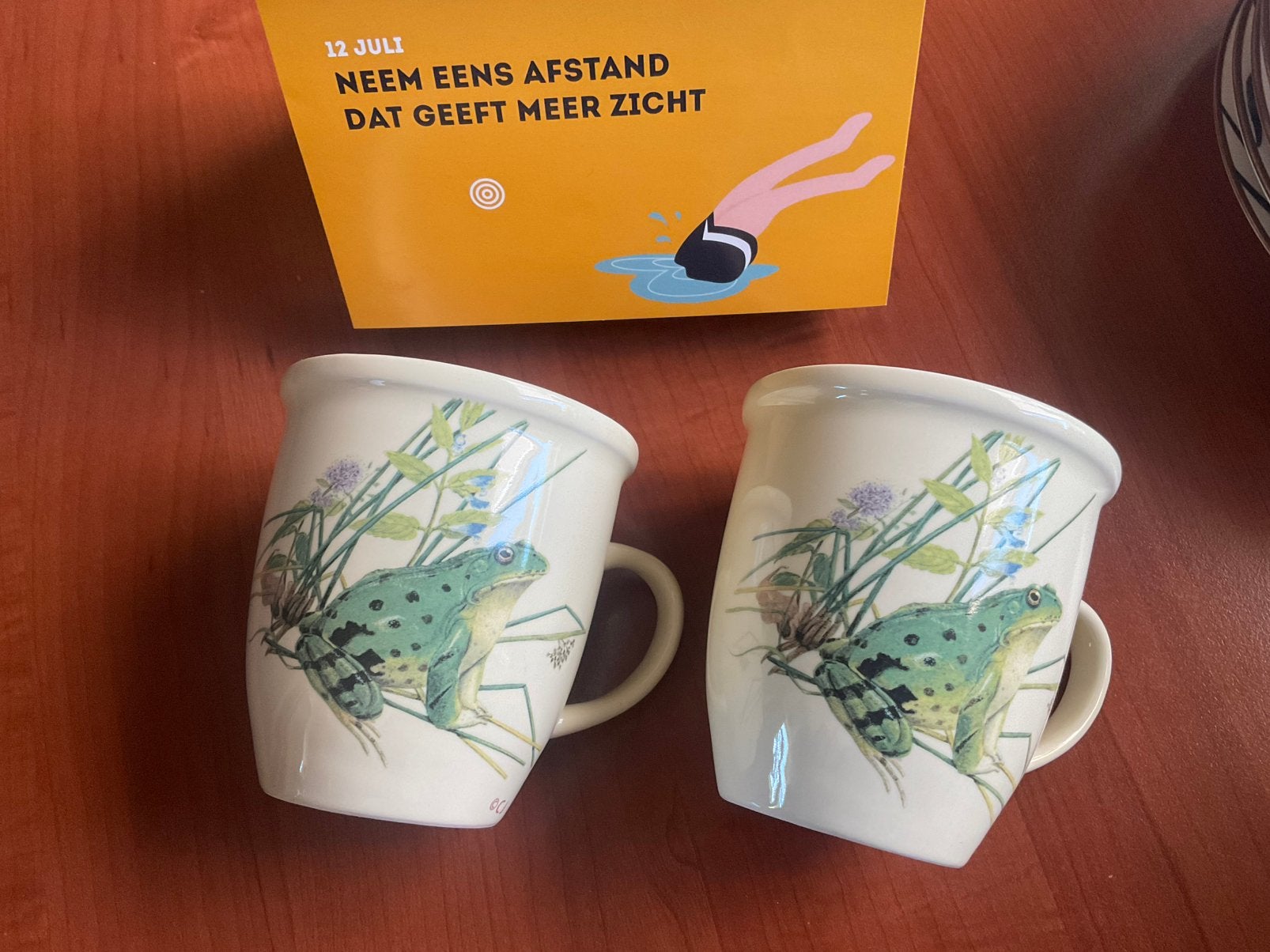 2 grote mokken met oor “KIKKERS” /merk VIVARA, Ophalen of Verzenden, Zo goed als nieuw, Overige stijlen, Kop(pen) en/of Schotel(s)