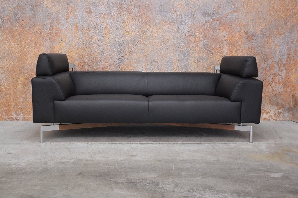 NIEUW beklede zwarte leren Leolux Howlo design bank, Huis en Inrichting, Leolux, Leolux, Driepersoons, 75 tot 100 cm