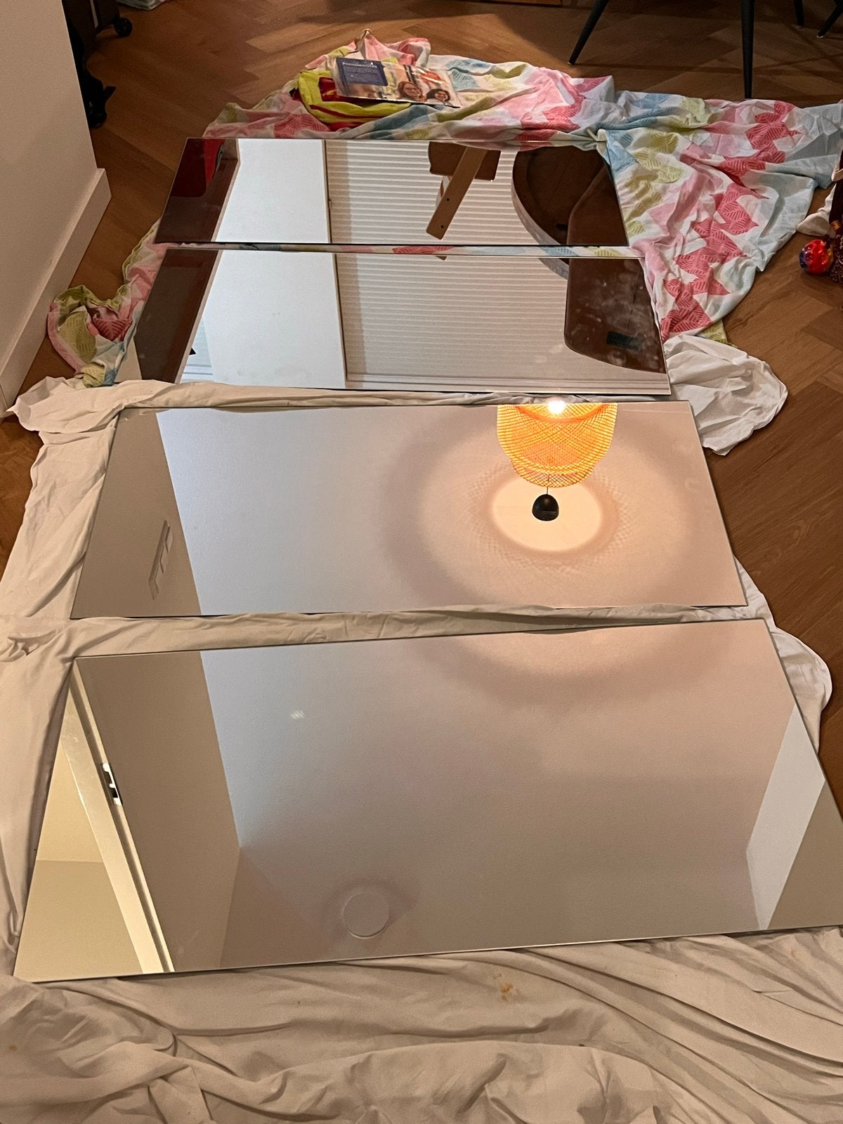 Spiegelpanelen met houtlook, lichte beschadiging, Antiek en Kunst, Ophalen
