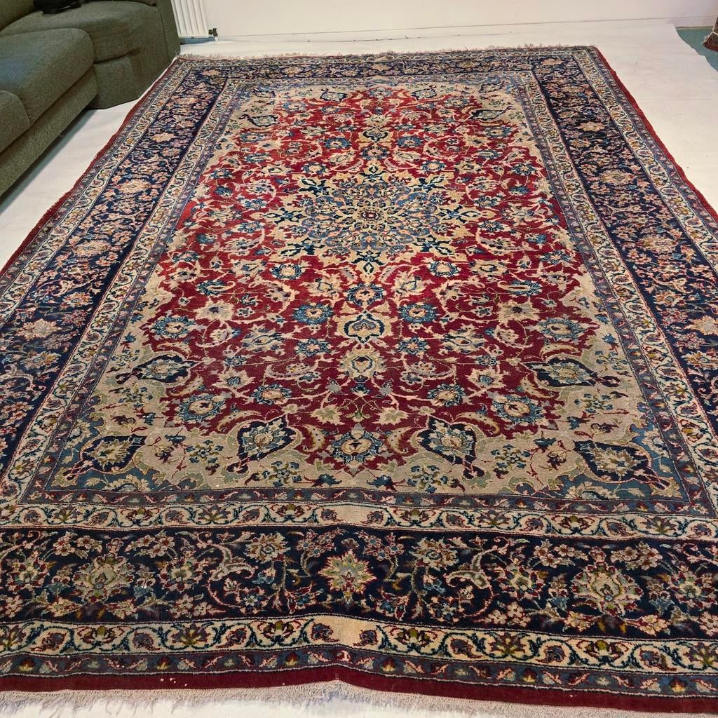 Groot Perzisch tapijt Mashad 380x260 iran wollen vloerkleed, Crème, Gebruikt, 200 cm of meer, Ophalen of Verzenden