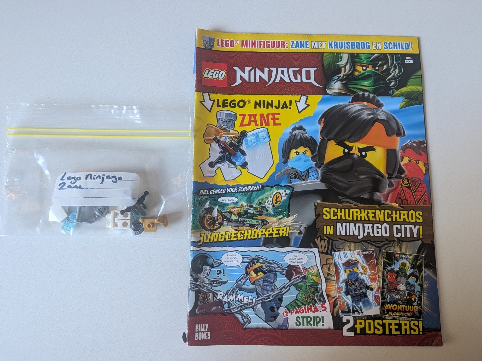 LEGO Ninjago Tijdschrift met Zane Minifiguur en Accessoires, Kinderen en Baby's, Gebruikt, Lego, Ophalen of Verzenden, Minifiguur