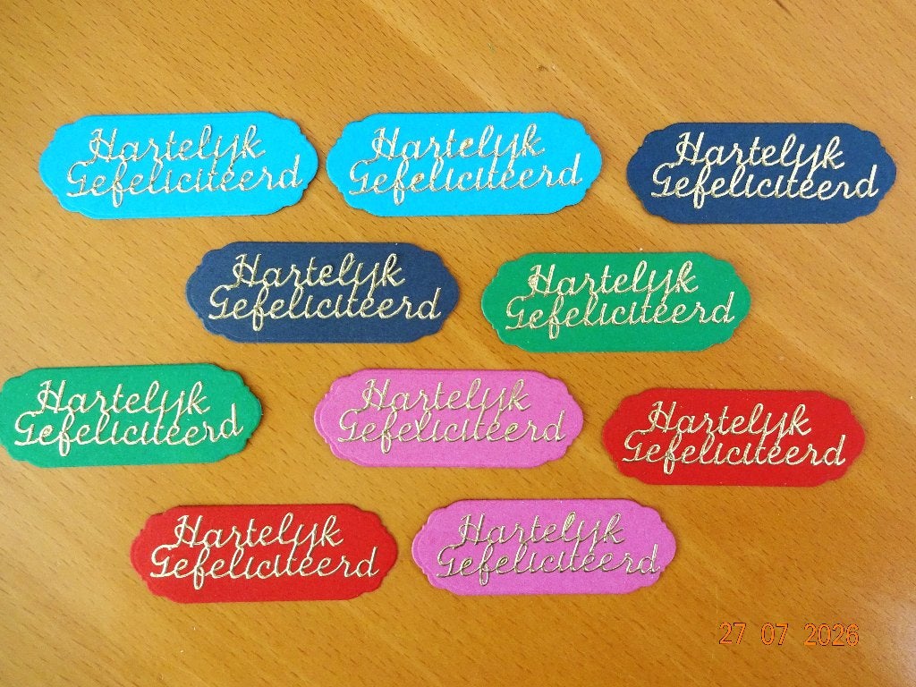 Oplegkaartjes met tekst Gefeliciteerd snijmal, Hobby en Vrije tijd, Kaarten | Zelf maken, Ophalen of Verzenden, Nieuw, Overige thema's