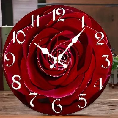 Ronde wandklok van hout Rode Roos (25cm)