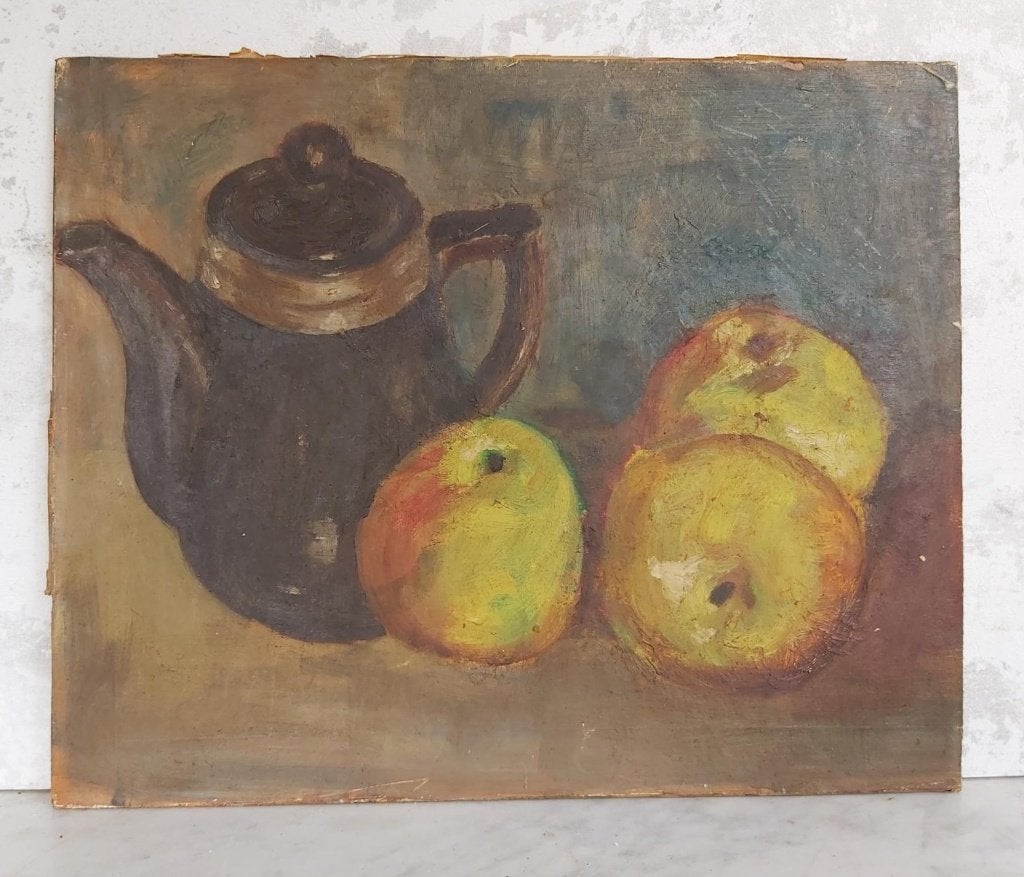 Leuk oud fruit stilleven schilderij op hardboard, Antiek en Kunst, Ophalen of Verzenden, Handgeschilderd, Stilleven