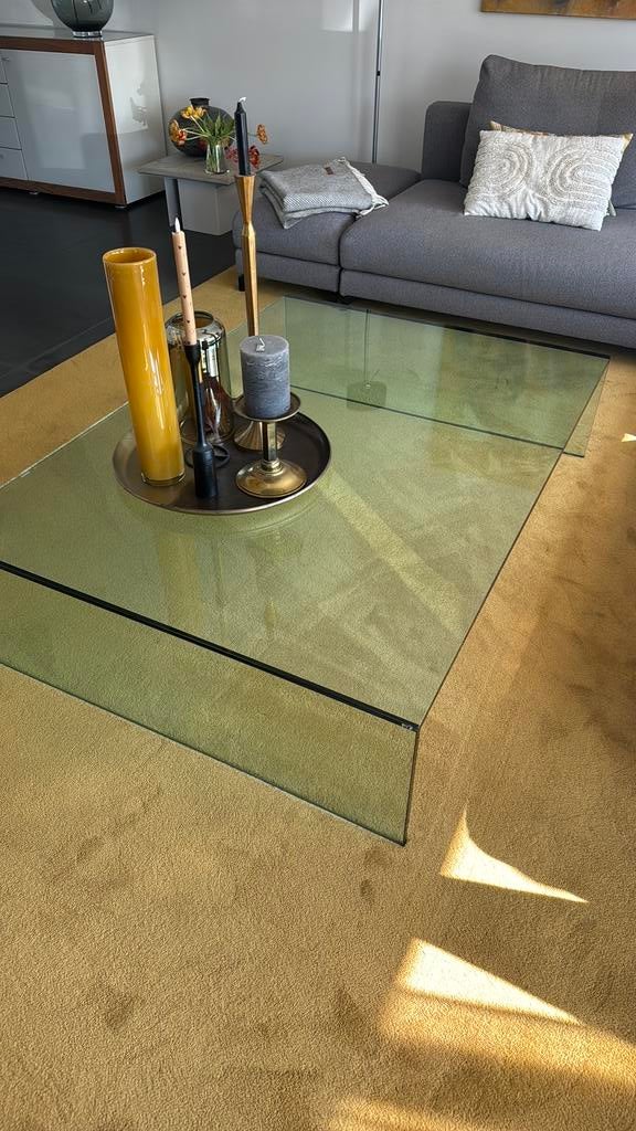 Glazen tafel 155 bij 110  cm, Huis en Inrichting, Tafels | Salontafels, Ophalen, Gebruikt, 100 tot 150 cm, 50 tot 75 cm