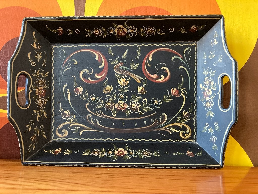 Vintage originele mangelbak Hindeloopen motieven beschilderd, Antiek en Kunst, Curiosa en Brocante, Ophalen of Verzenden