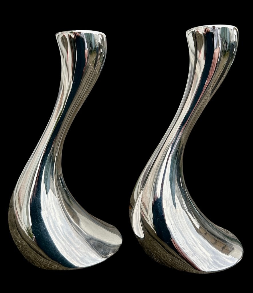 Georg Jensen Cobra kandelaars, set 2 x 16 cm # 211, Gebruikt, C, C, Ophalen of Verzenden