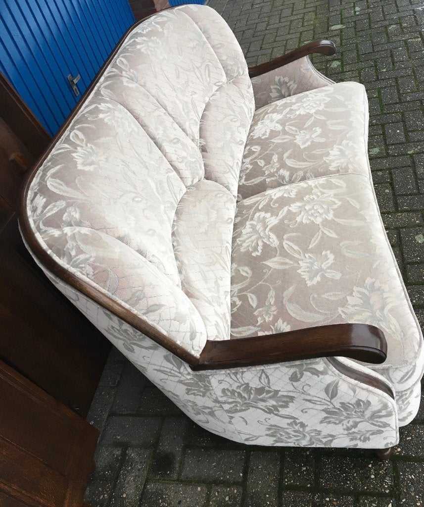 Bankstel stof eiken set van bank 2,5 zits en stoel, Huis en Inrichting, Banken | Bankstellen, Ophalen, Minder dan 75 cm, 150 tot 200 cm