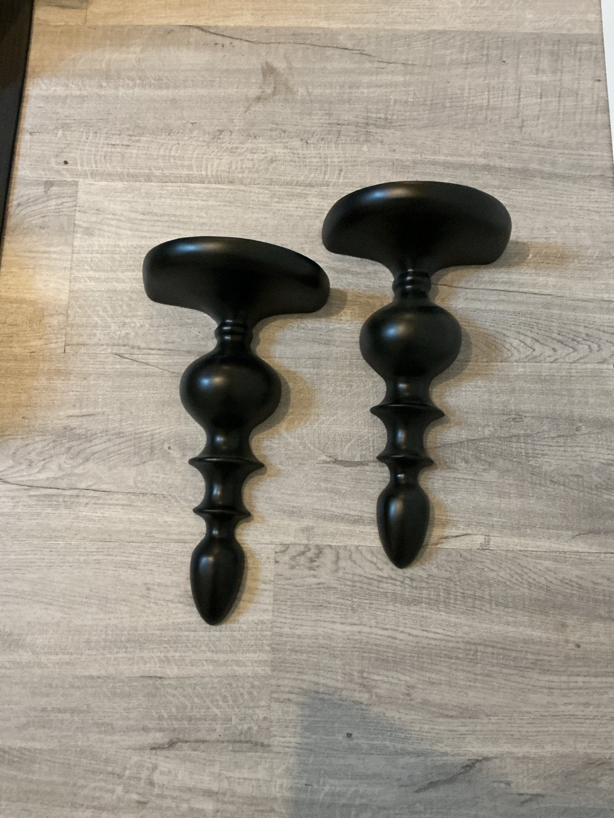 Set van 2 zwarte houten kandelaars, Ophalen of Verzenden, Overige materialen