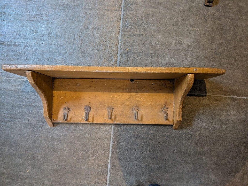 Brocante houten wandkapstok met hoedenplank, Antiek en Kunst, Ophalen