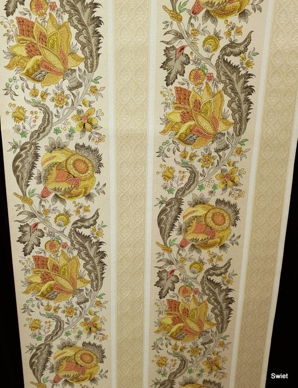 13095 oud vintage bloemen en strepen behangpapier swiet, Verzenden, Groen