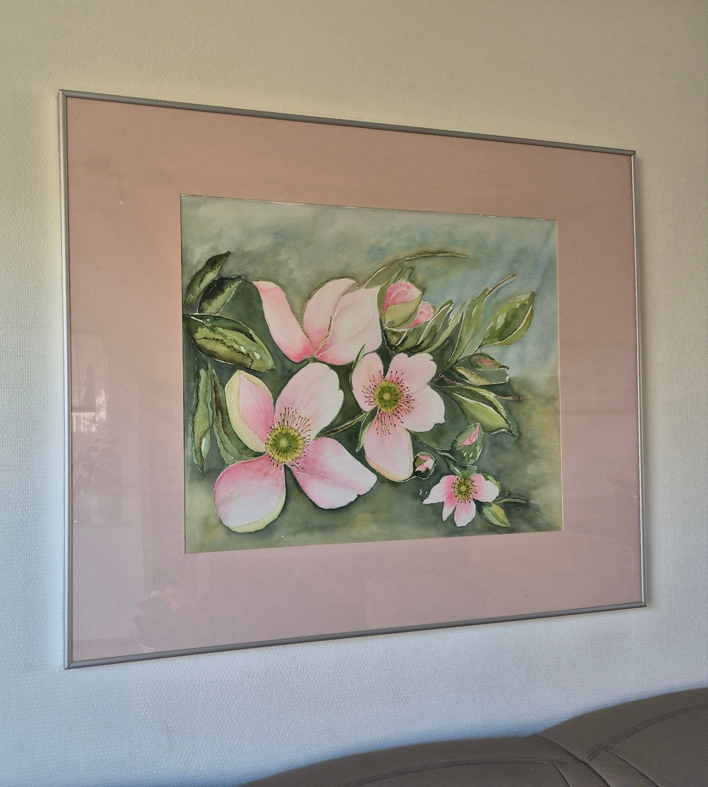 Aquarel schilderij bloemen 80x100cm, gesigneerd 1995, Ophalen, Origineel werk, Aquarel, Bloemen